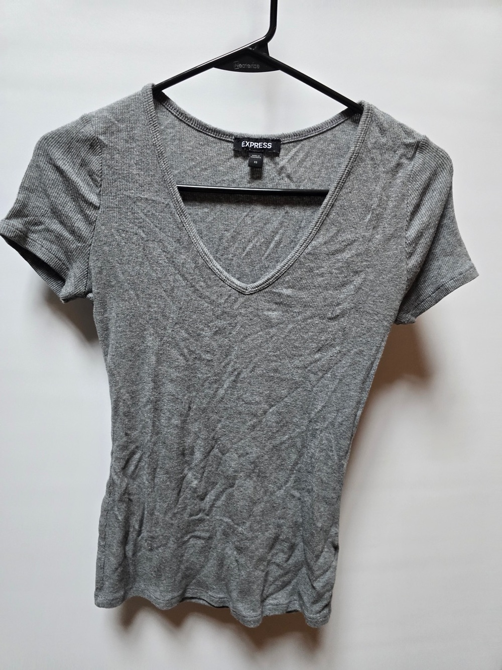 Express Light Grey V-Neck Tee - XS